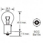 SCC BA15S G25: Single Centre Contact (SCC) BA15S base with 15mm diameter cap and 25mm diameter glass globe (G25) from £0.01 each